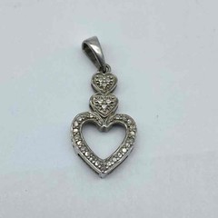 Vintage Sterling Silver 925 Melee Diamond Triple Heart Pendant 7/8″ 1.4g