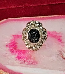 Vintage Art Deco Nouveau Black Onyx Spartan Silver Unmarked Ring Size 5
