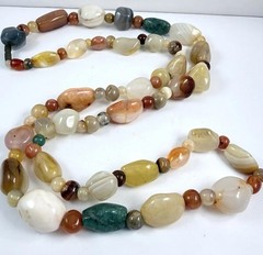 Vintage Beggars Bead Necklace Polished Stone 30″