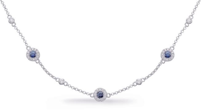 ESTATE 1.03CT DIAMOND & AAA SAPPHIRE 14K WHITE GOLD 3D BY THE YARD LOVE NECKLACE