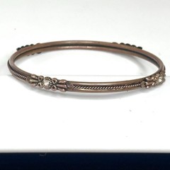Antique Victorian Era Child’s Bangle Braided Floral Bracelet Inset Rhinestones