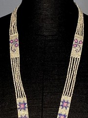 1920s Flapper Deco Sautoir Necklace, Very Good Antique Condition, Ecru/Blue/Pink