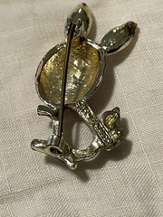1940s Hollywood Gold Toned & Enamel Rabbit Brooch