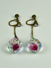 Vintage Czechoslovakia Czech Glass Dangle Screw Back Earrings Signed