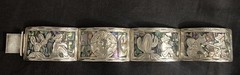 Vtg Mexican 925 Sterling Silver Abalone Storyteller Panel Bracelet 7″ Heavy 42G