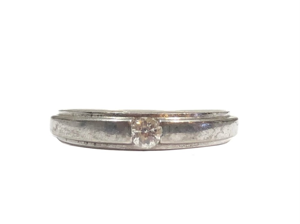 Vintage Sterling Silver Tension Set CZ Sz 7.25 Ring Wedding Band Signed