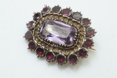 ANTIQUE ENGLISH 12K GOLD AMETHYST PEARL PIN BROOCH c1830