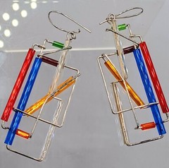 Vintage Barbie Levy Barb Wire Earrings Sterling Silver Glass Dangling Art