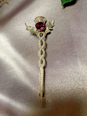 Estate 1950’s WB Simulated Amethyst Scottish Thistle Sterling Silver Brooch