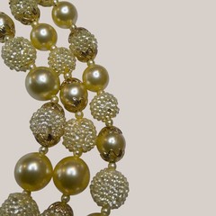 Vintage Hong Kong 3 Strand Faux Pearl Necklace Champagne Gold Beaded Choker