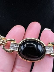 Vintage Lanvin Germany Gold Tone Black Stone And Crystal Necklace