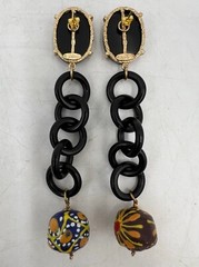 (Only Set) VTG 5″Lx0.8″W Amlé Lucite Hand-painted Dangle Push-on Earrings Italy