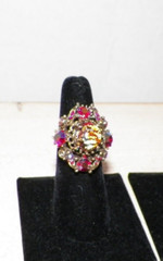 LOT OF FIVE (5) VINTAGE HOLLYCRAFT RINGS RED GREEN PASTEL YELLOW BLUE