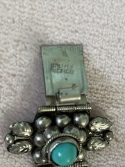 MEXICO STERLING SILVER BRACELET WITH TURQUOISE CABOCHONS 7.5”