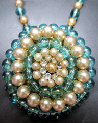 Beautiful Blue Glass Faux Pearl Medallion Vintage Necklace