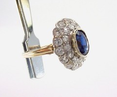 SALE–Antique Sapphire Diamond Halo Ring–Princess Diana