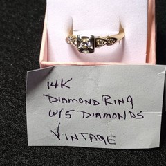 Vintage 14K Yellow Gold Ring Sz 7 Round White Diamond 5-Stone Signed
