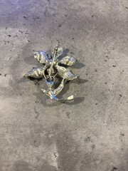 Vintage Cream Flower Petals Brooch Silver Tone Cluster of Blue Rhinestones