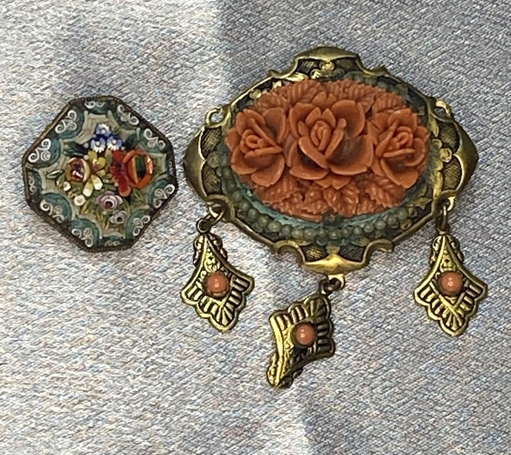 Vintage Brooch Pin Japan Japanese flower with Dangles W/Extra Pin