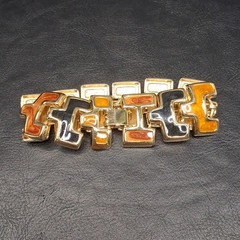 Vintage Gold Tone Link Bracelet Black Brown Enamel. 18.151