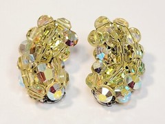 Vintage Yellow Glass Crystal Beads Cluster Earrings