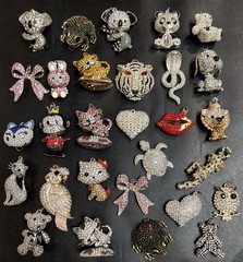 Rhinestone Lot Some Articulated Moveable Cat Tiger Owl Bird Koala Bear Pendants