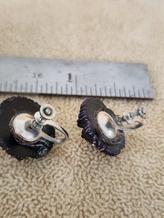 Vtg Black Plastic Rhinestone Screw Back Earrings