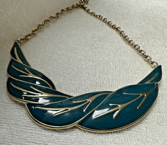 Mod Blue Gold Tone Enamel Bib Collar Necklace n721
