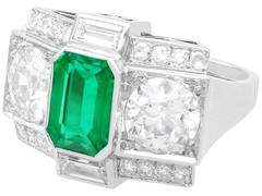 French Art Deco 1.72Ct Emerald and 3.51Ct Diamond Platinum Ring Circa 1935