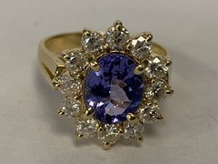ESTATE 14k YELLOW GOLD GENUINE tanzanite DIAMOND WOMENS RING