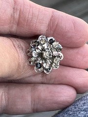 Vintage Sarah Coventry Ring Tiered Flower Clear & Dark Grey Rhinestones Silver