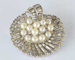 Vintage Jomaz Brooch Joseph Mazer Clear Rhinestone Pearl Pave Pin Unsigned