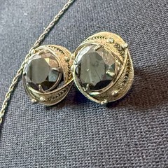 Vintage Sorrento Sterling Hematite Necklace & Clip Earrings Filigree Set