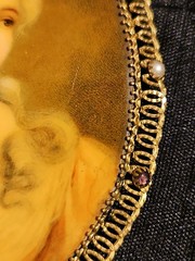 Vintage Portrait Brooch Pin Gold Tone Metal 3″ With Stones