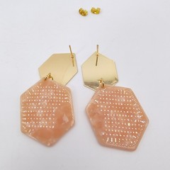 Vintage Boho Chic Geometric Earrings Dangle Lot of 4 Pink White Marbled Resin