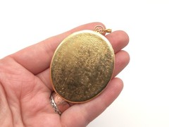 Vintage Porcelain Asian Japanese Couple Scene Gold Tone Large Oval Pendant