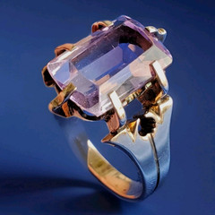Original VINTAGE Amethyst Solid 14K ROSE GOLD DECO Engagement Ring Solitaire 7
