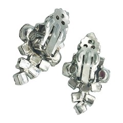 Vtg 1950 Midcentury Prong Set Rhinestone Cluster Climber Clip Earrings 1.5″