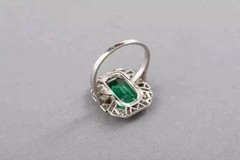 Art Deco Style Lab Created Green Emerald & Diamond Anniversary 925 Silver Ring