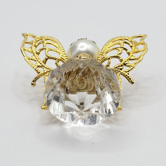 Angel Filigree Wings Gold Tone Faux Pearl Acrylic Vintage Pendant Brooch Pin