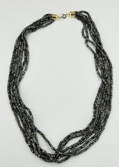 Black Hematite Seed Bead Multistrand Necklace 24 Inch