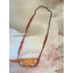Miriam Haskell Vintage Pink Floral and Clear Glass Bead Necklace Patented Clasp