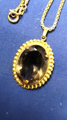 Gold Smoky Quartz Pendant 18 mm x 25 mm With GF Chain Necklace