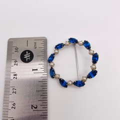 Vintage B. David Wreath Brooch Silver Tone Faux Pearl Blue Rhinestone Signed MCM