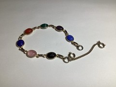 Vintage Scarab Bracelet Carved Glass Stones Gold Tone Size 7” W/safety Chain