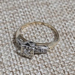 Vintage 14K Two-Tone Gold Diamond Illusion Ring Art Deco Size 5 1.73g LS
