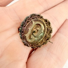 Antique Victorian Edwardian Brooch Pin C-Clasp Gold Tone Monogram L or P Tiny