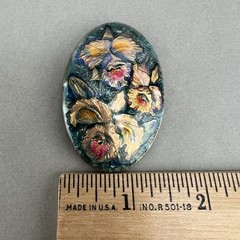 Vintage Enamel Copper Brooch Iris Flower q3z