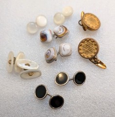 Lot Of 5 Vintage & Art Deco Style Button Cuffs Brass Glass Enamel