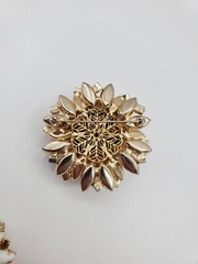 Vintage Jewlery Brooch Earring Set Clip On Gold Blue Beads Women Accessory